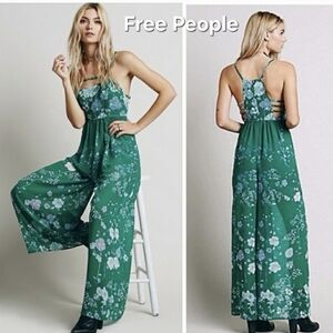 Free People Green Floral Strappy Jumpsuit